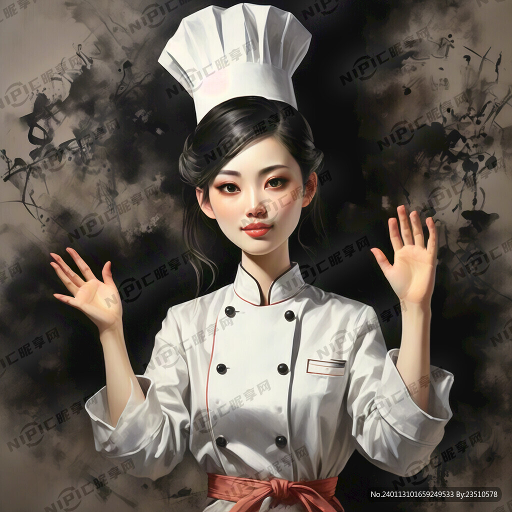 中国女厨师 卡通人物 招手