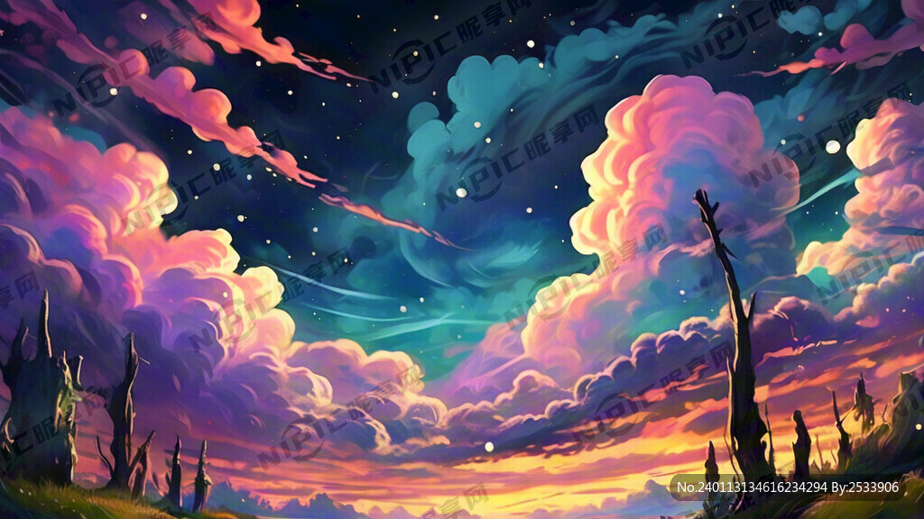 晚会背景 太阳 祥云 五彩斑斓