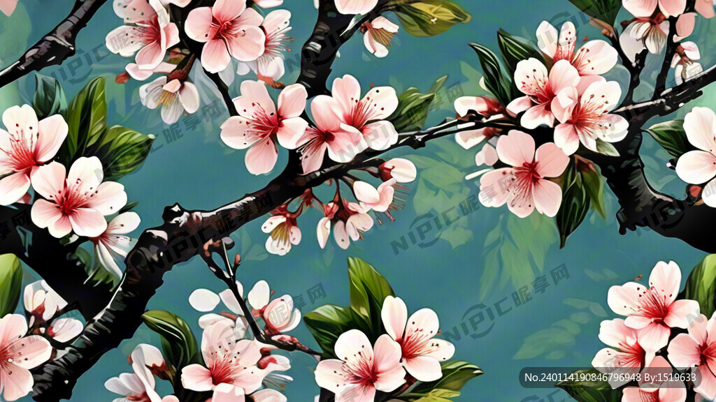 手绘 樱花 无缝 绿叶 树枝