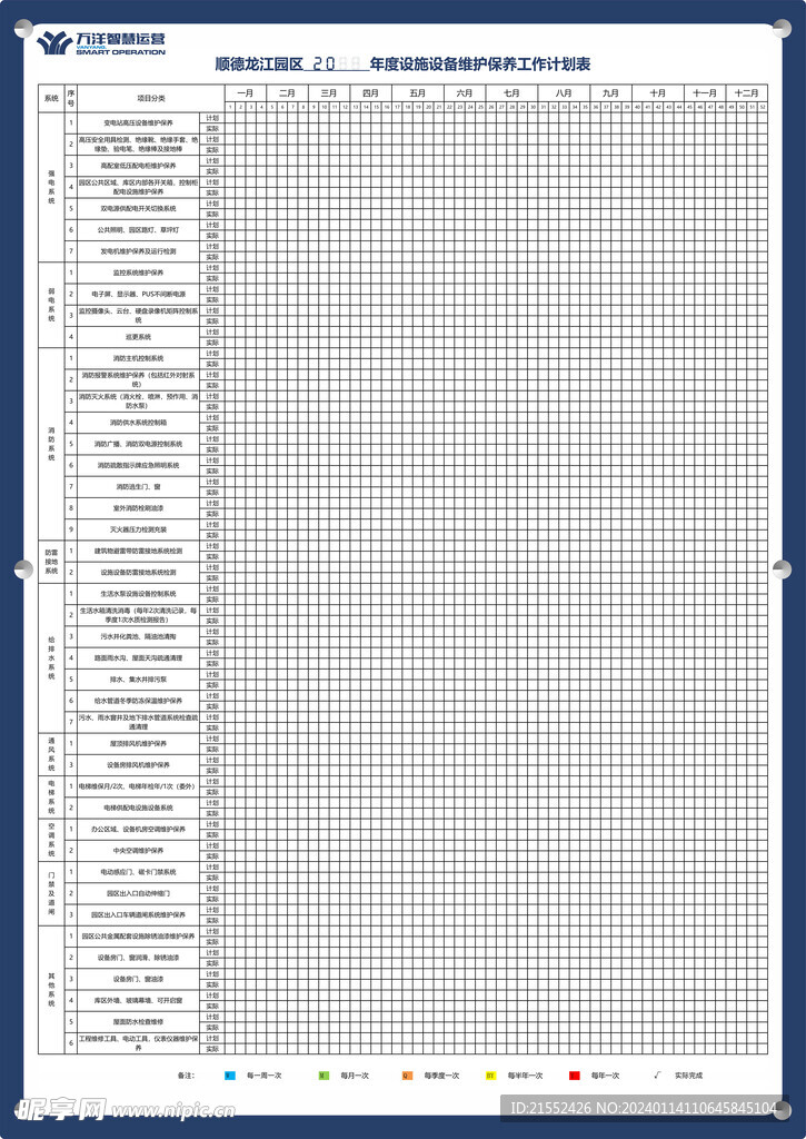 物业运营设备维护保养年度计划表