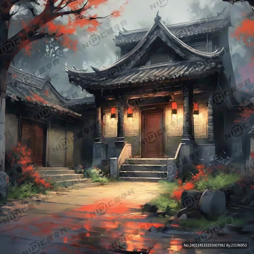 古代老宅 破旧 阴森 晚上