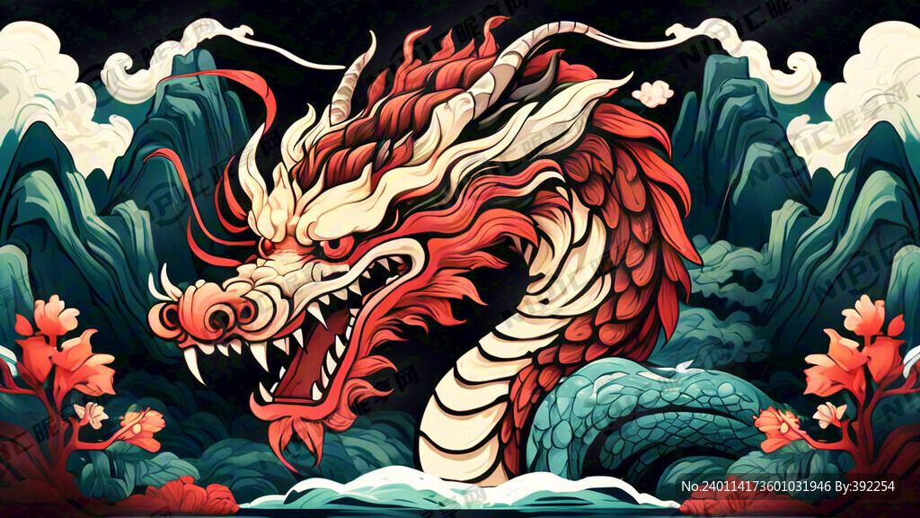 龙 线稿 矢量图 新年横版海报
