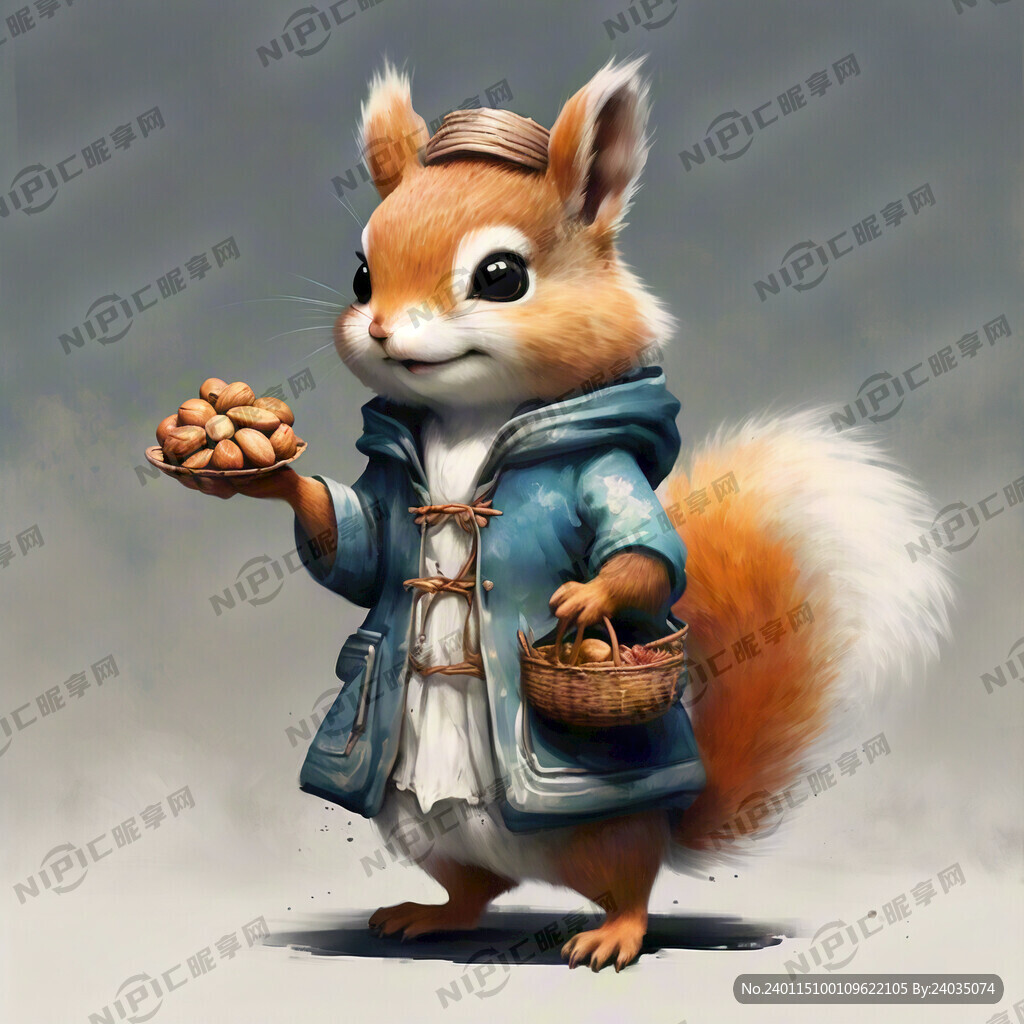 穿中国服装 松鼠卡通头 白底