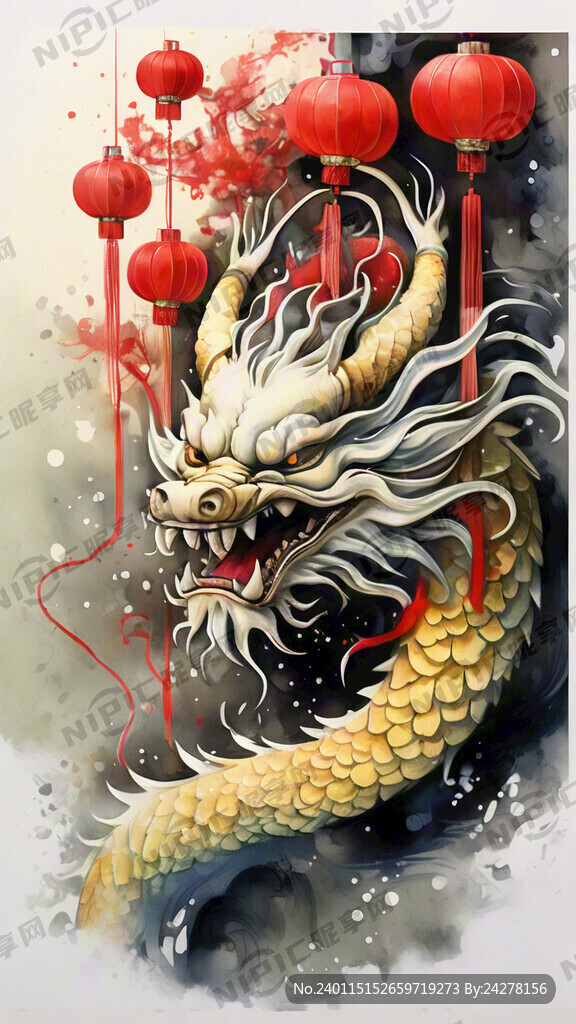 龙 红色 灯笼 红火 黄色