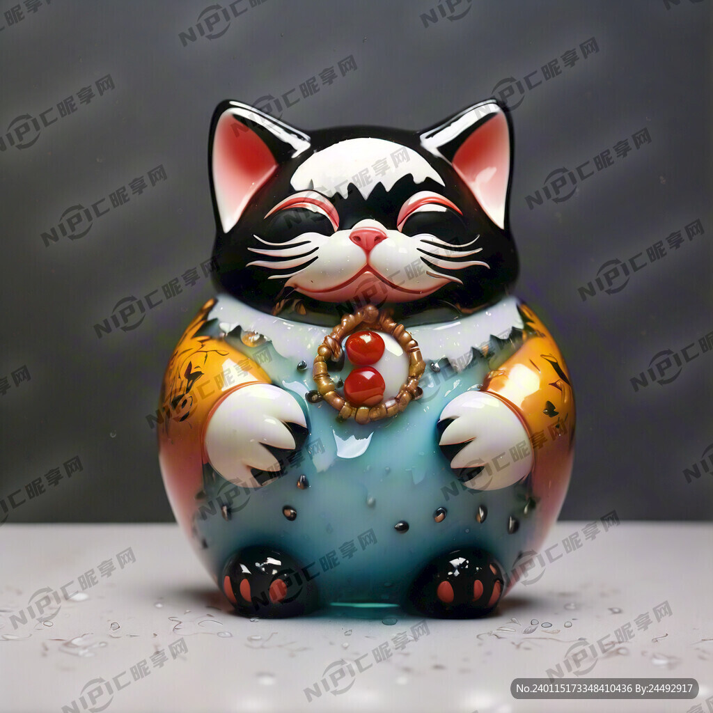 水滴设计可爱的招财猫吉祥物