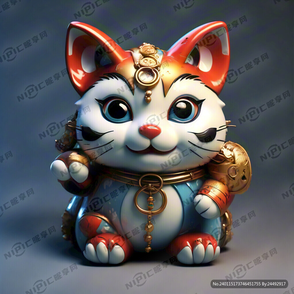招财猫设计可爱的吉祥物 蓝色