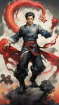 男性主题 人物要全身构图 中国武侠服饰 人物悬浮在大场景中  生肖龙 春节氛围