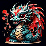 中国龙，红色，扁平化，全身，新年，可爱