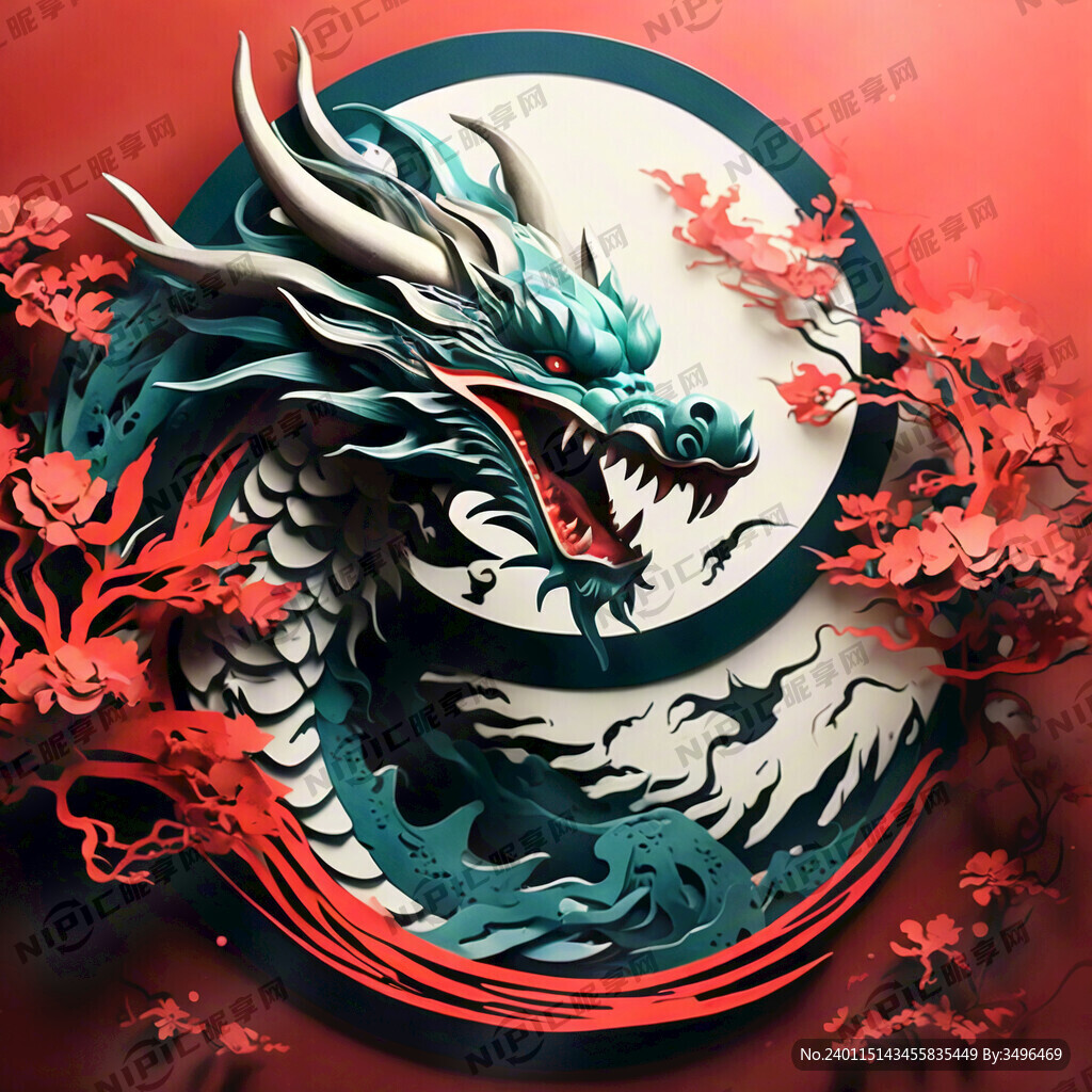 红色背景剪纸龙