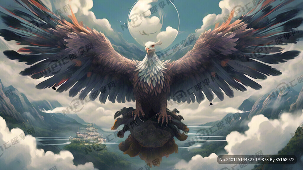鲲鹏 飞在高空 云雾环绕