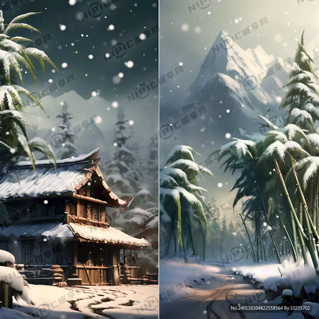 春夏秋冬场景  竹子场景 雪景