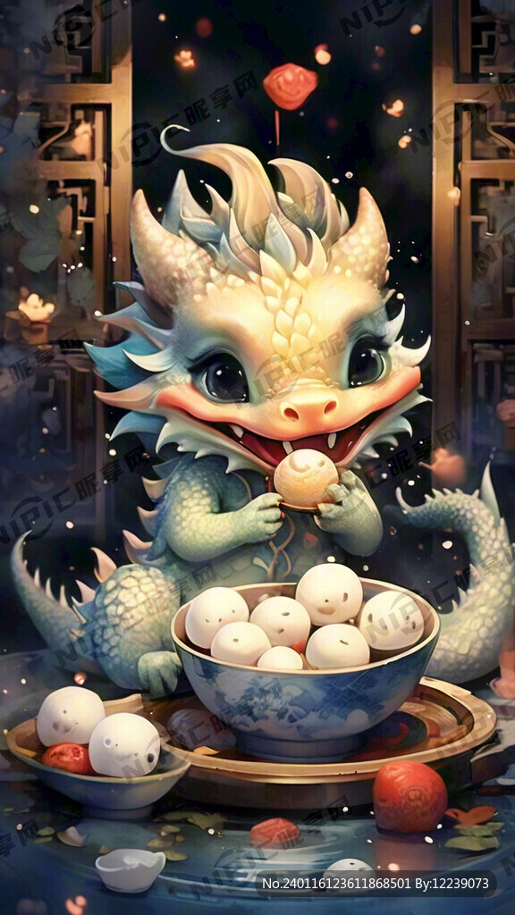 可爱的中国龙吃汤圆