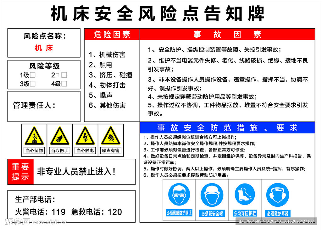 机床安全风险点告知牌