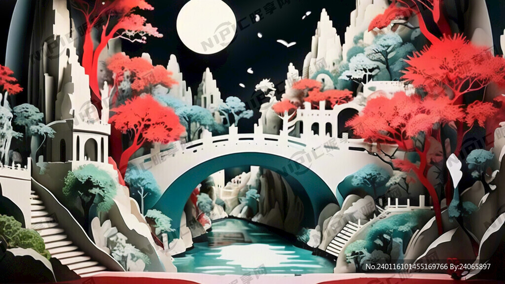 剪纸画 剪纸画 剪纸画 隧道