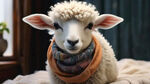 一只小羊 围着类似羊奶的围巾 哇！好亲肤呦