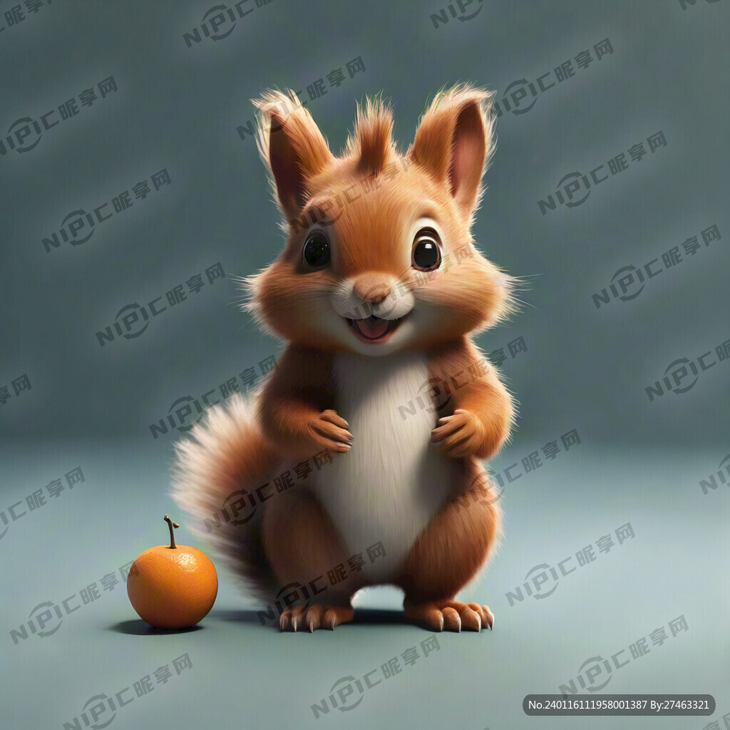 可爱松鼠抱橘子 3D模型