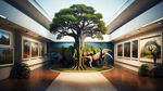 一个侏罗纪主题的展厅，长17米，宽9米，高8米，展厅中间偏左有一棵生命之树，展厅分布恐龙，需要有两条路，从中间往对角延伸