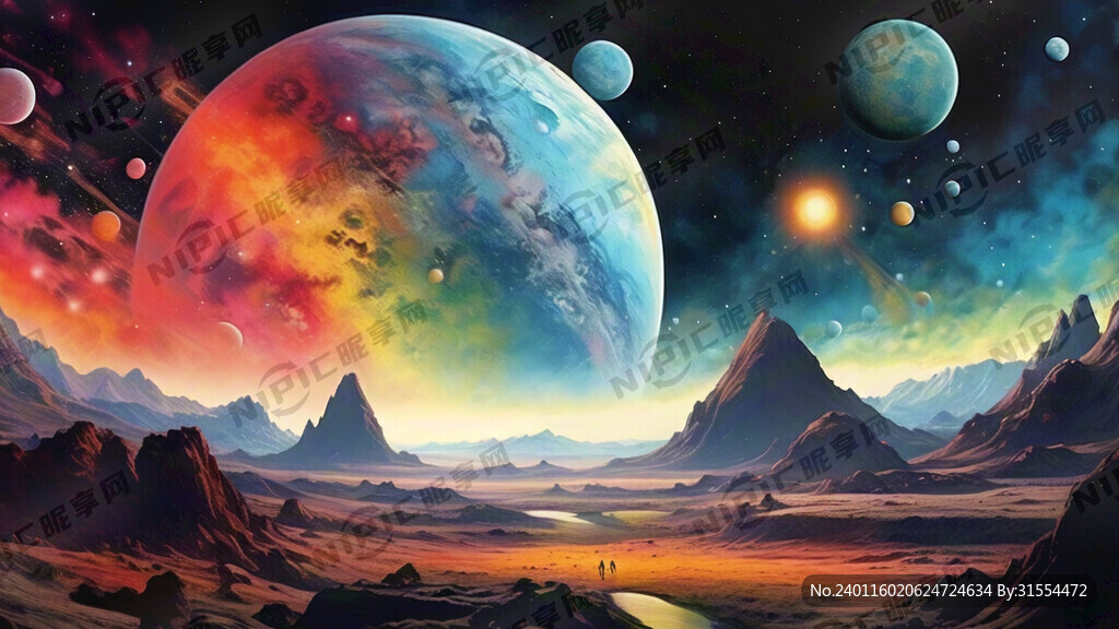 远处星球  宇宙彩色阳光景色