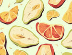 平铺桃子芒果图案热带水果