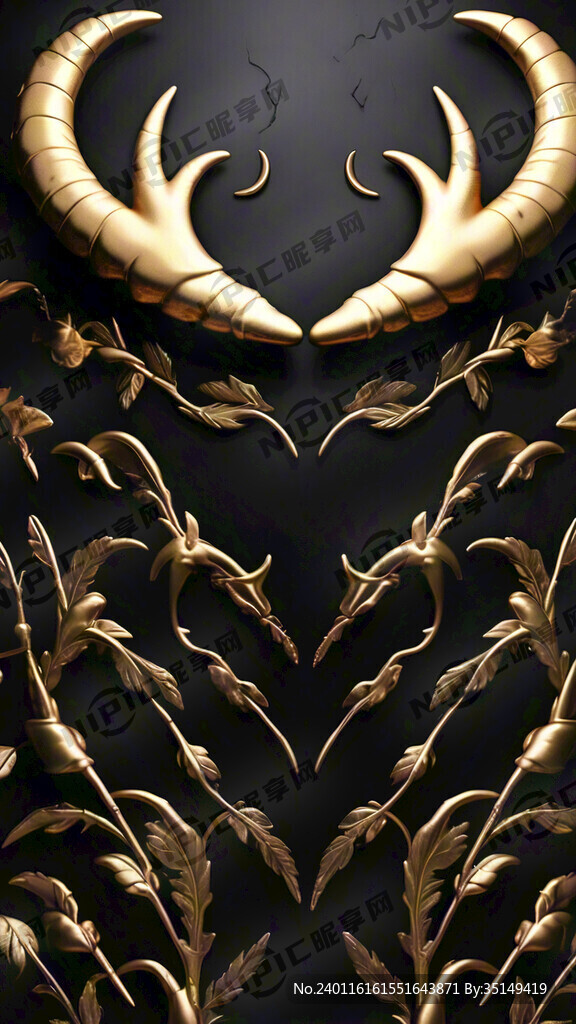 金色牛角背景黑色