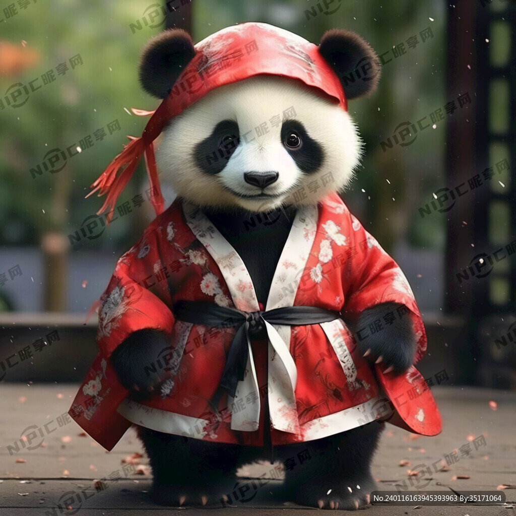 红色汉服可爱开心的熊猫
