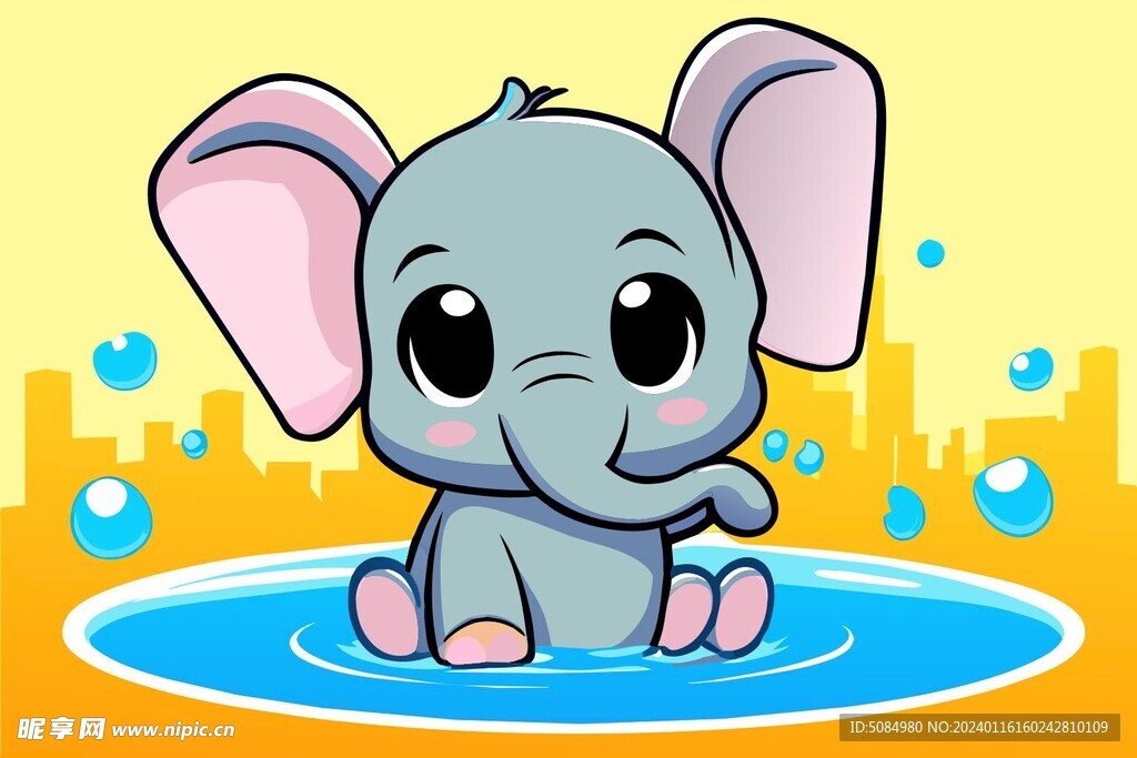 可爱的小象在池塘戏水