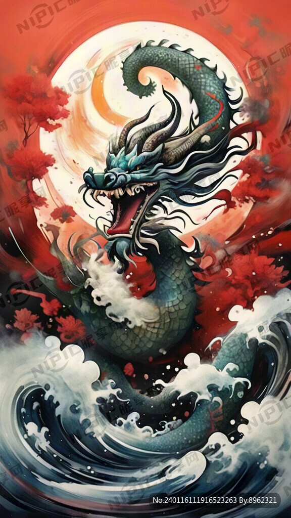 中国春节 红太阳 中国龙盘旋