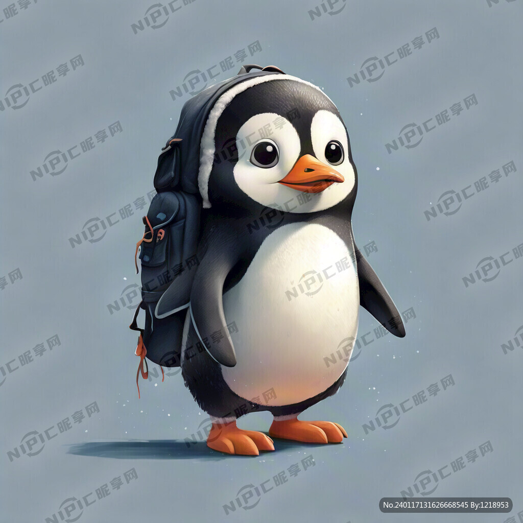 背包的企鹅 简笔画 卡通 青春