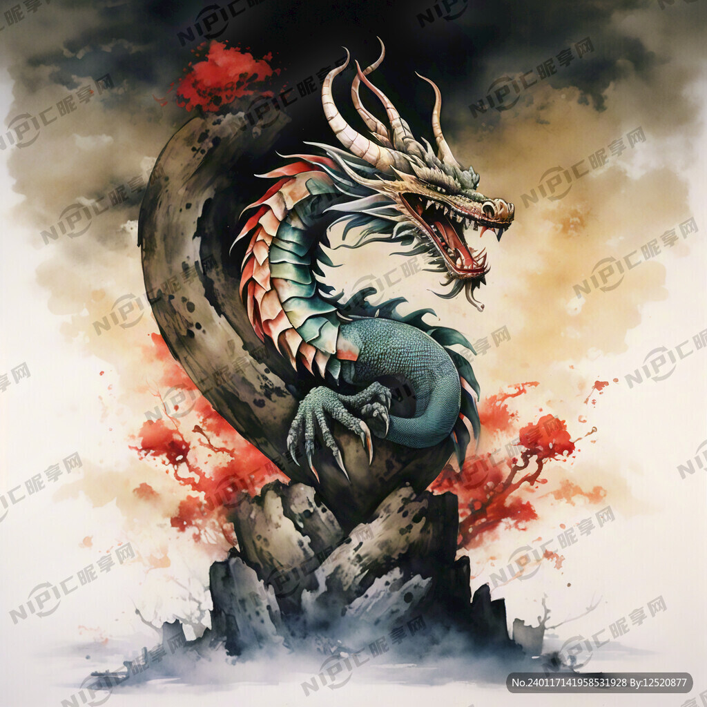 中国风 水墨画 画一条中国龙