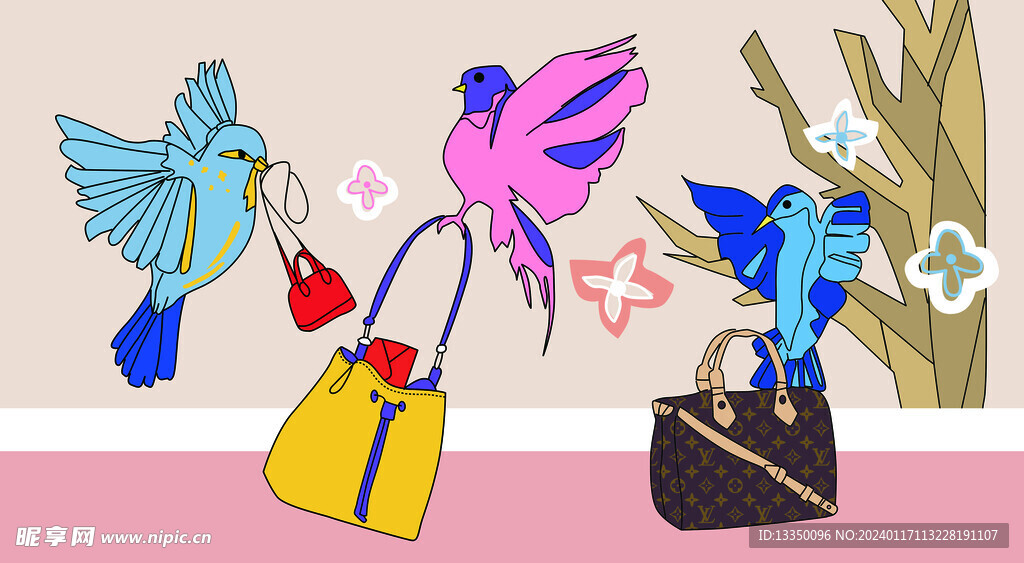 手绘包包和鸟