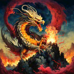 中国金龙带着火山奔向红太阳
