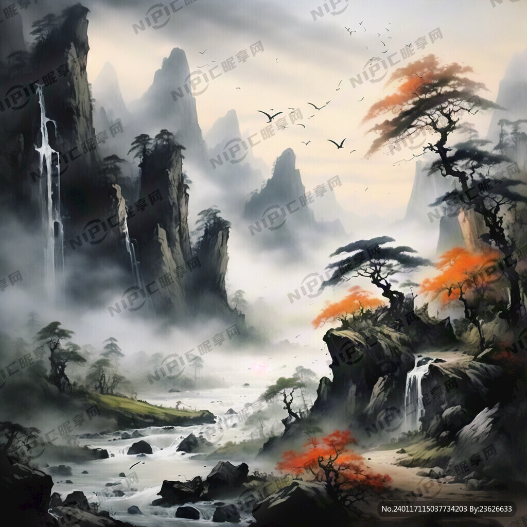山谷 中国风 中国画 山水