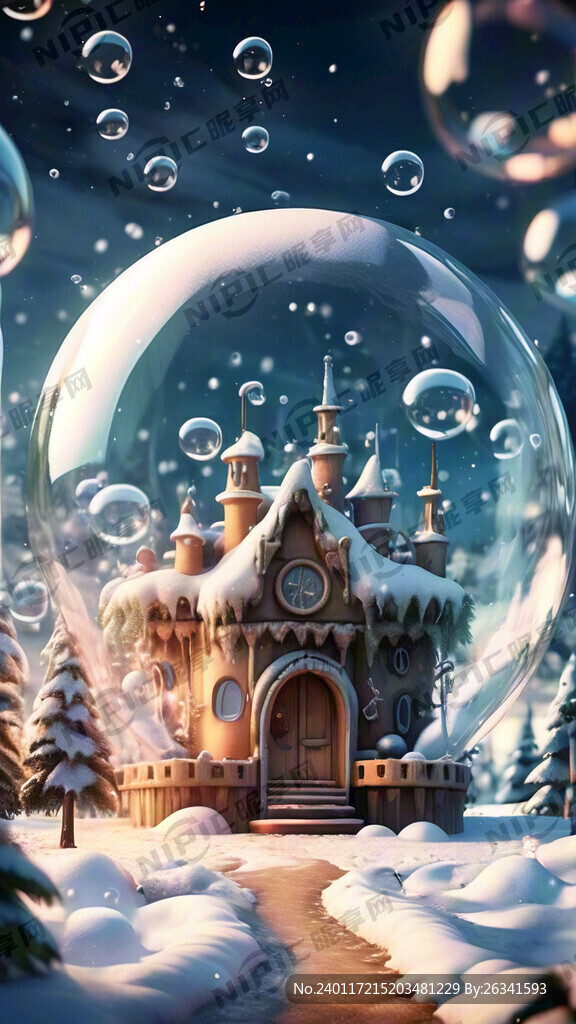 梦幻泡泡屋 插画 雪景 卡通