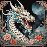 中国龙，嘲风，彩色国潮风格图，细节清晰