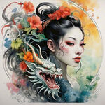 中国龙，蒲牢，彩色国潮风格图，细节清晰