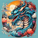中国龙，赑屃，彩色国潮风格图，细节清晰