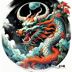 中国龙，貔貅，彩色国潮风格图，细节清晰