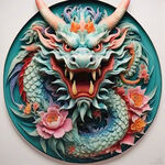 中国龙，螭吻，彩色国潮风格图，细节清晰