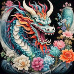 中国龙，龙子，玉龙，彩色国潮风格图，细节清晰