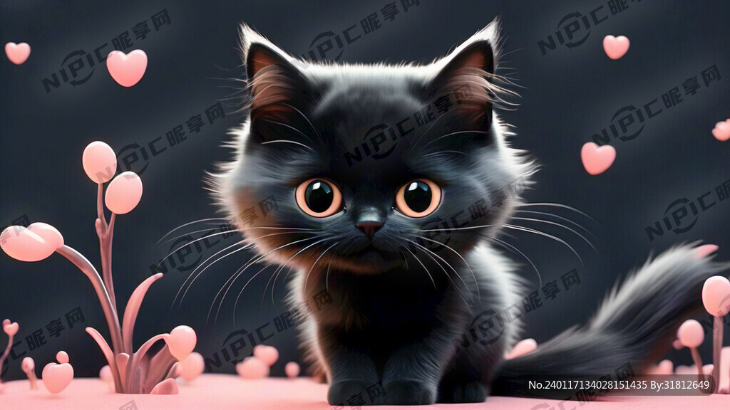 黑猫 卡通 黑粉色系 可爱