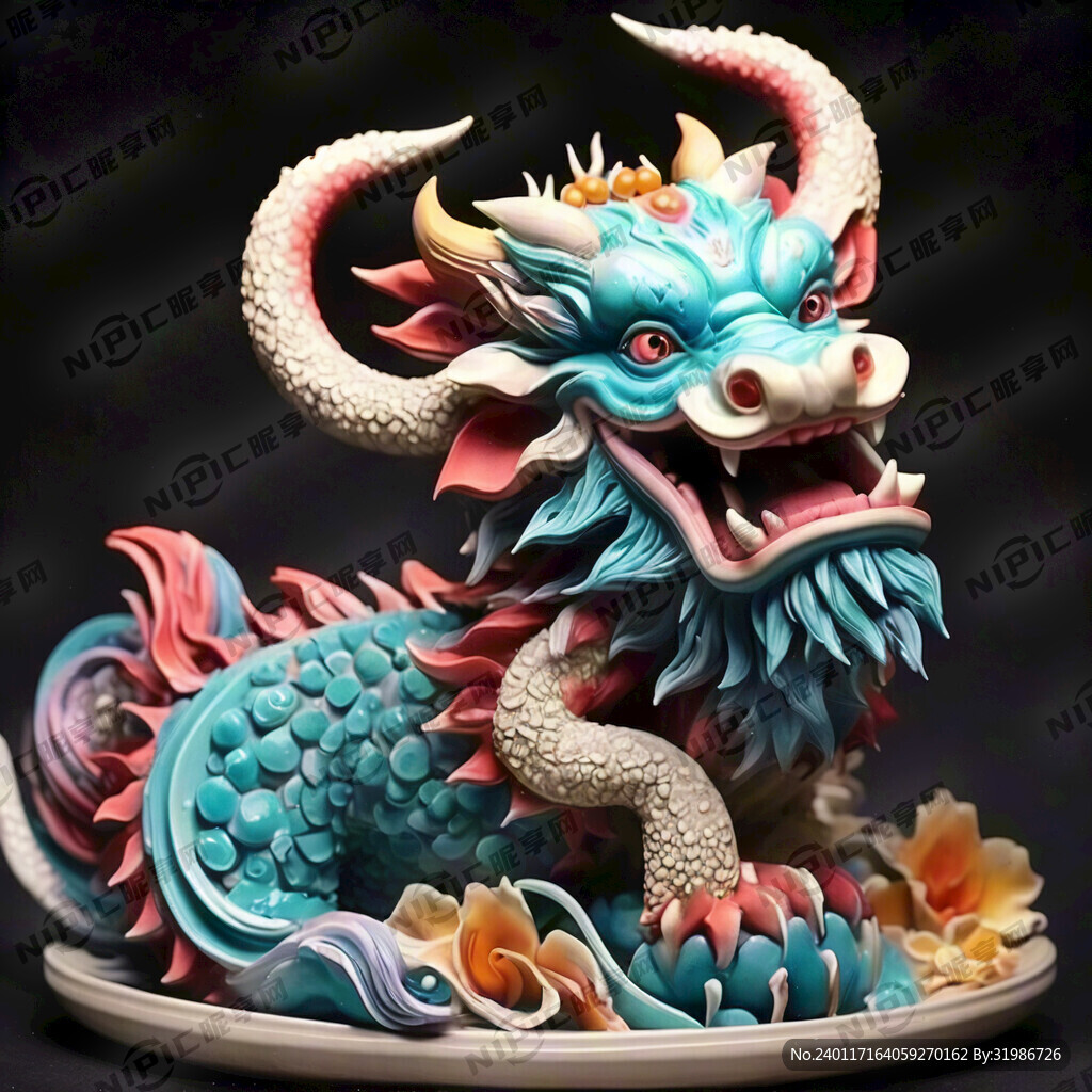 中国龙 囚牛 彩色国潮风格图