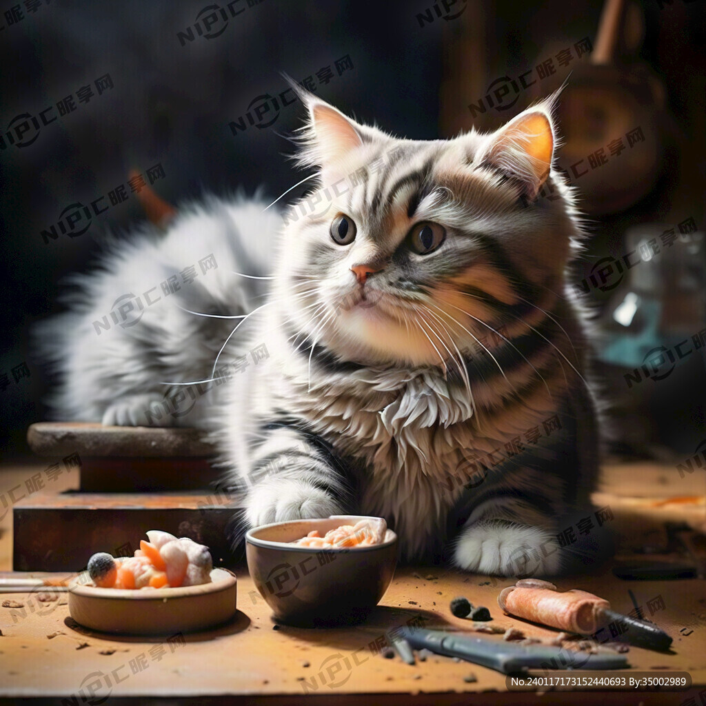 胖胖的猫咪 渴望小鱼