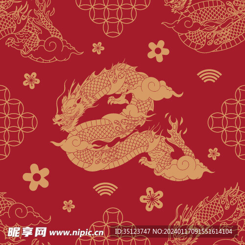 手绘中国龙纹矢量