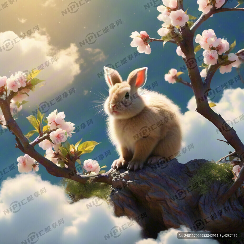 云朵小鸟桃树猴子兔子
