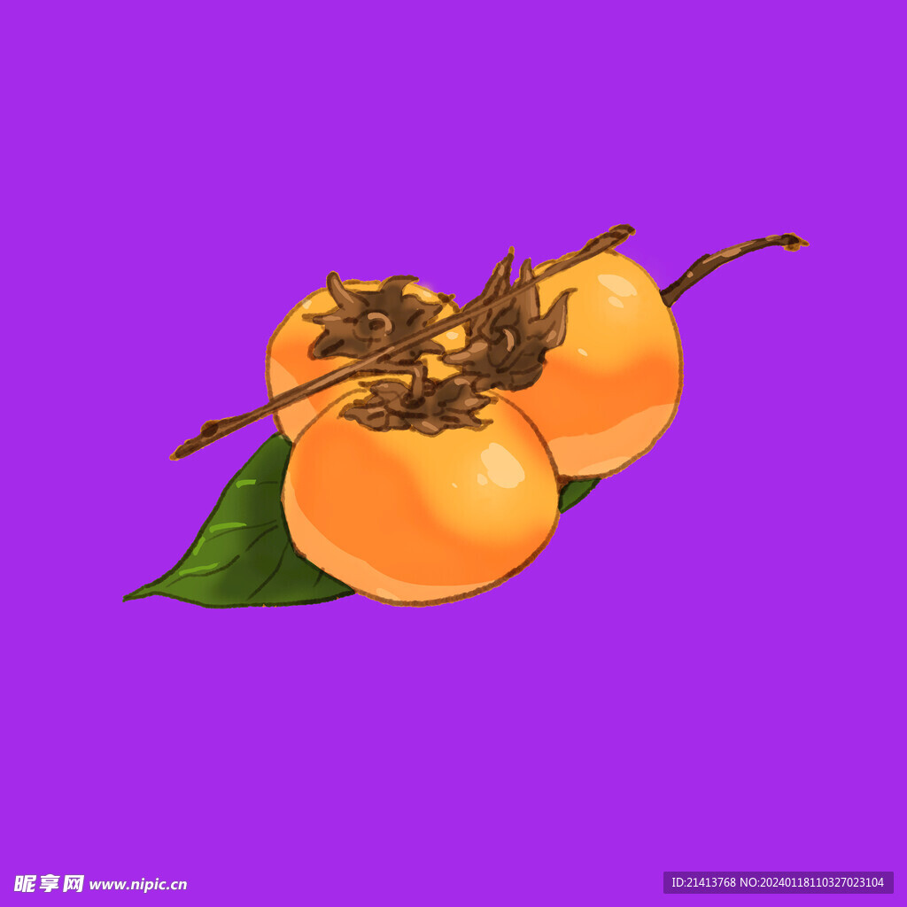 手绘柿子水果 