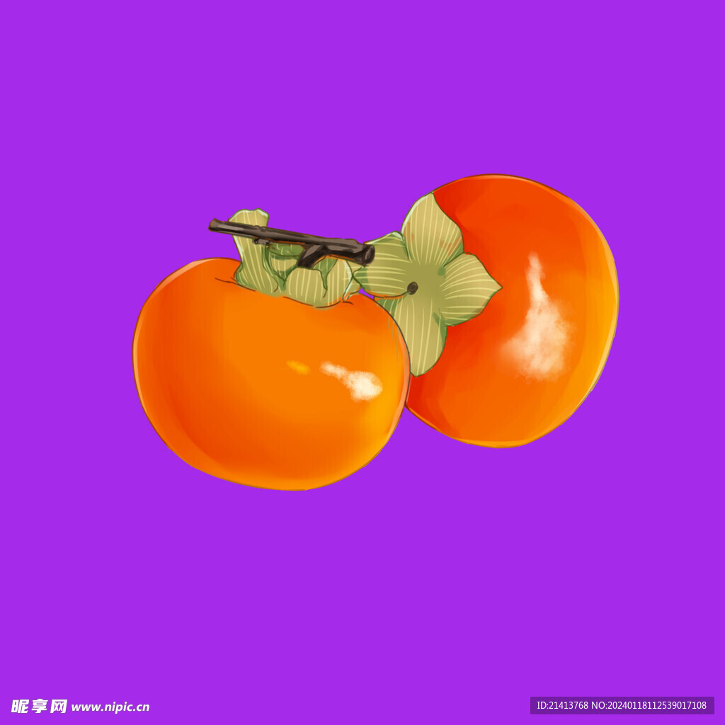 手绘柿子水果 