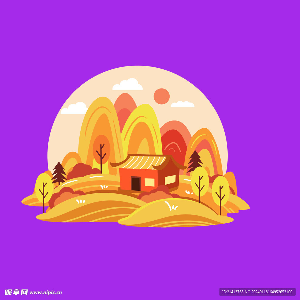 手绘秋天风景 