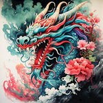 中国龙，彩色国潮风插画，细节清晰