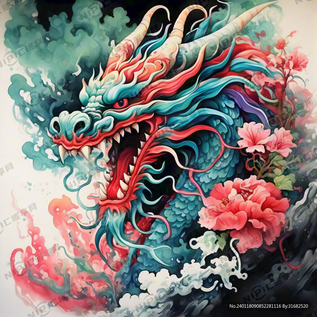 中国龙 彩色国潮风插画