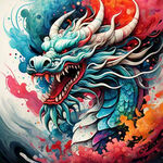 中国龙，彩色国潮风插画，正面，细节清晰
